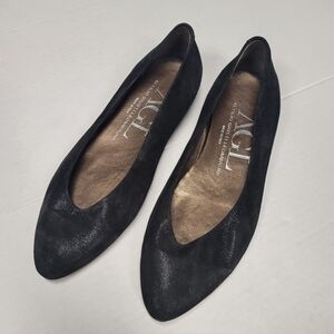 ATTILIO GIUSTI LEOMBRUNI FLATS  SIZE 37 6.5 Pointed Toe Black Suede Leather